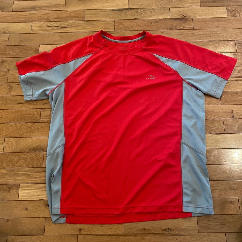 LL Bean Mens XL Tall Red‎ Grey Colorblock Performance Shirt Athletic Tee